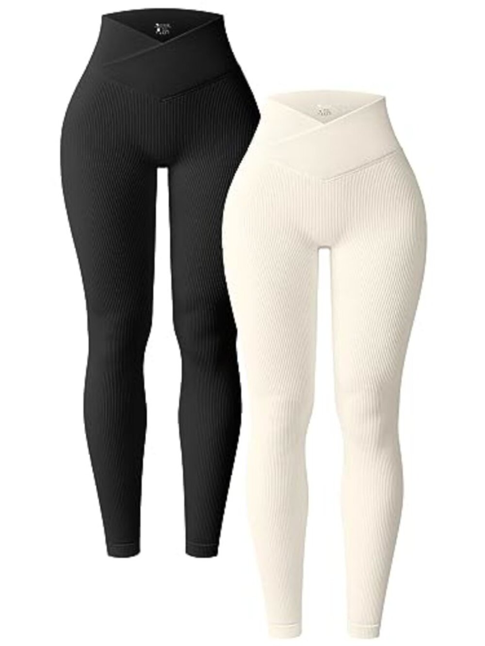 2 Pack Nylon Spandex High Waist Cross Over Tummy Control Yoga Leggings